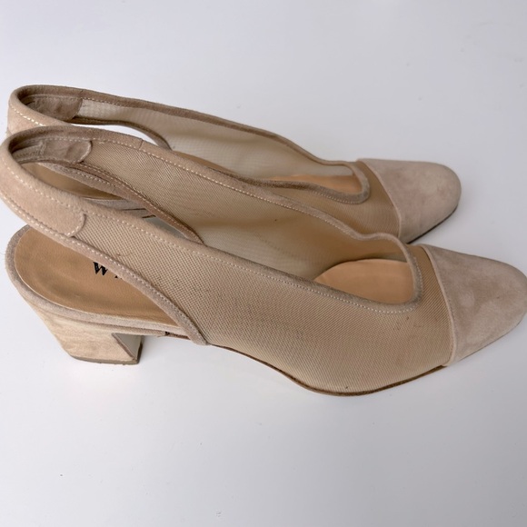Walter Steiger Italy Suede Mesh Tan Slingback Kitten Heels Women’s SZ 7.5 - Picture 4 of 13